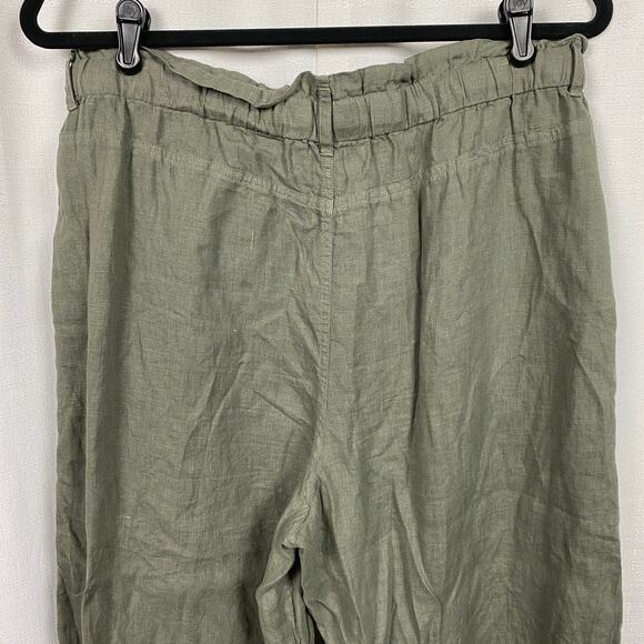 Anthropologie Cloth&Stone Green Linen Wide Leg Cropped Paperbag Waist Pants Sz.M - Picture 9 of 13